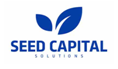 A blue logo with a leaf Description automatically generated