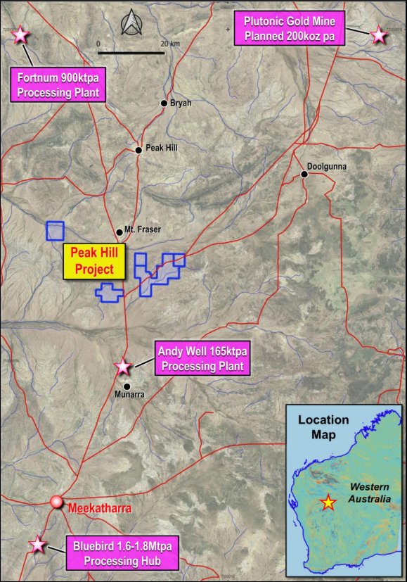 The image depicts a map of Western Australia, highlighting various mining projects and locations such as the Plutonic Gold Mine, Andy Well, and Bluebird, along with their respective processing plants.
AI-generated content may be incorrect.