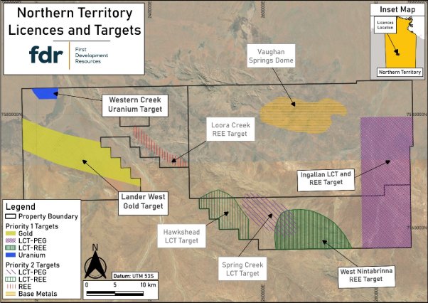 The image depicts a map of the Northern Territory, highlighting various geological targets and mineral locations, including gold, uranium, and REE (Rare Earth Elements) sites.

AI-generated content may be incorrect.