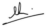 A signature on a white background Description automatically generated